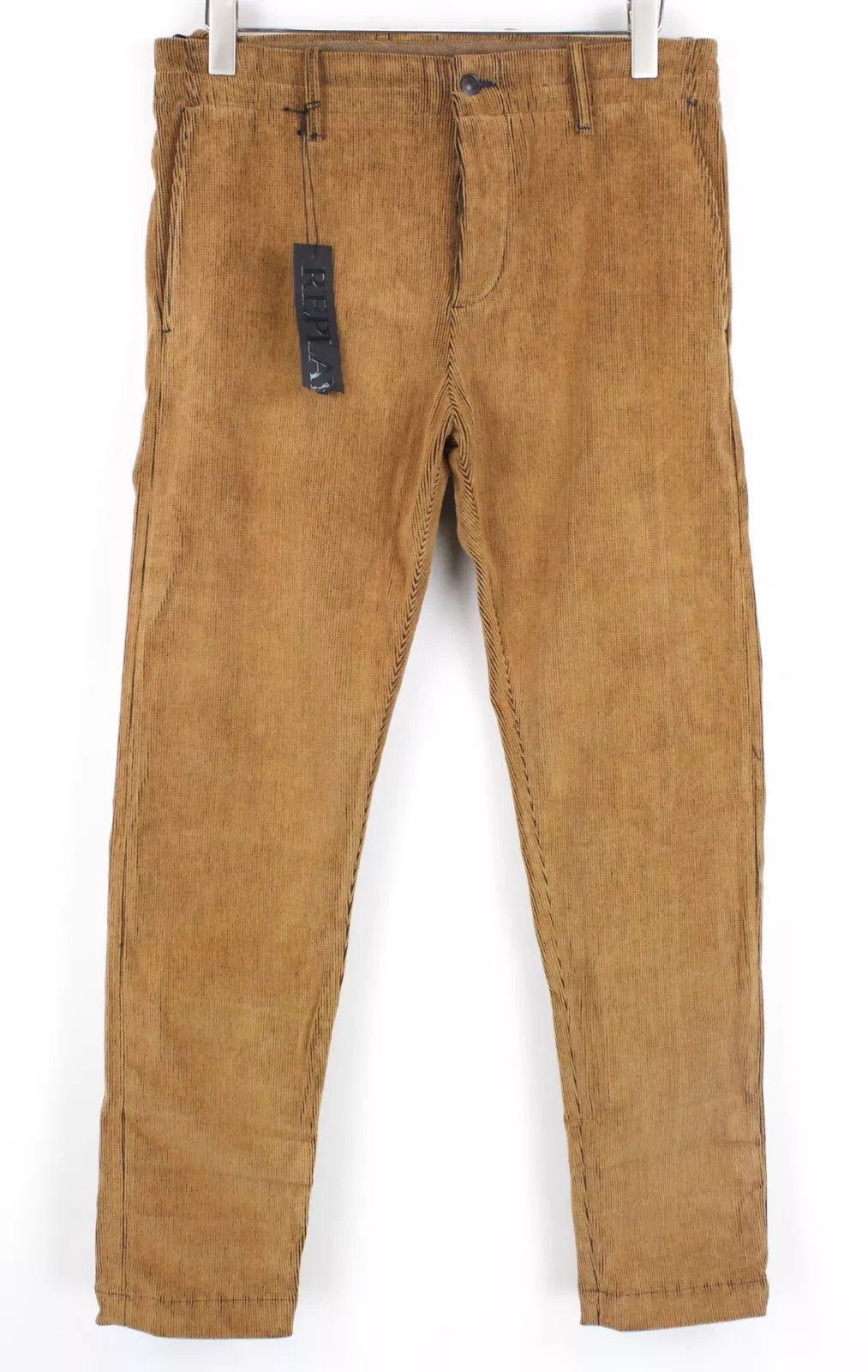 REPLAY Men Trousers W31/L30 Patched Pocket Corduroy Brown Button-Fly Straight