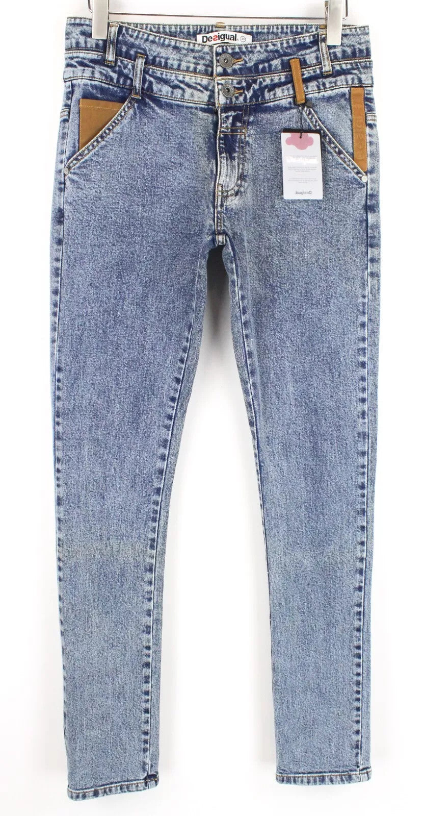 DESIGUAL Coll Men Jeans W30 Slim Fit Washed Blue Cotton Stretch Denim Zipped