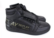 REPLAY Alliot Men Trainers EU46 Black High-Top Laced Logo Casual Sneakers