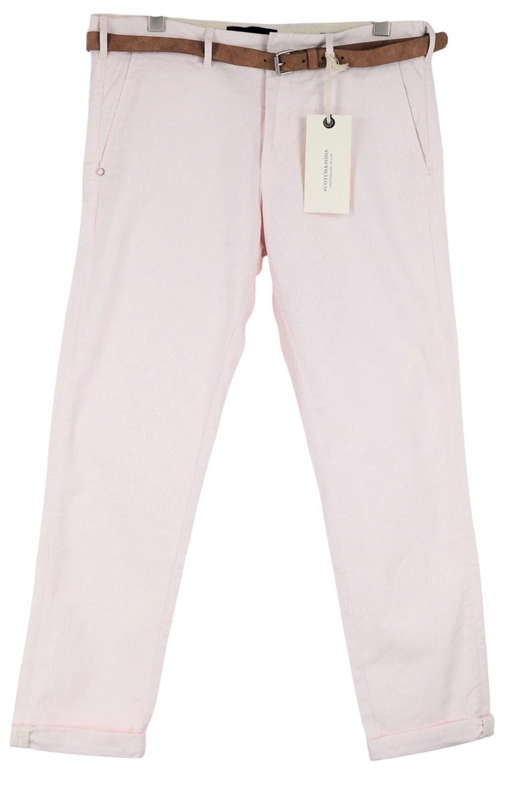 SCOTCH & SODA Ams Blauw Men Trousers W35/L28 Pastel Pink Belted Slit Pocket