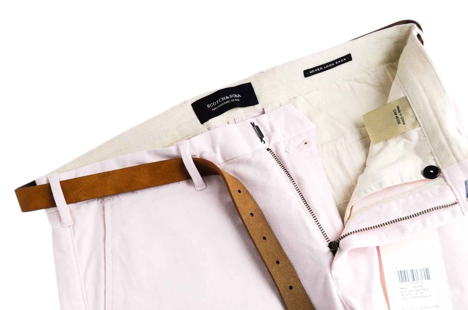 SCOTCH & SODA Ams Blauw Men Trousers W35/L28 Pastel Pink Belted Slit Pocket