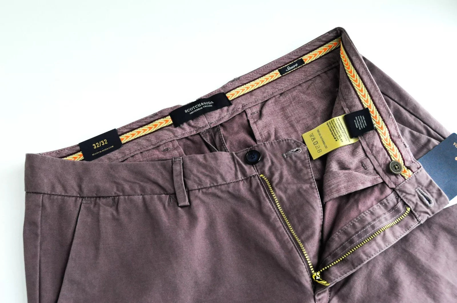 SCOTCH & SODA Stuart Men Trousers W32/L32 Purple Slim Fit Casual Pure Cotton