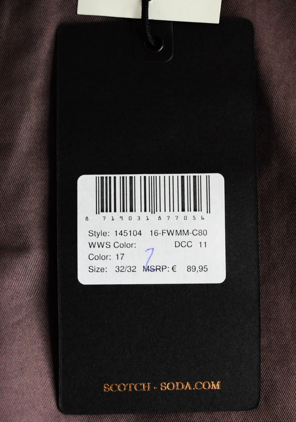 SCOTCH & SODA Stuart Men Trousers W32/L32 Purple Slim Fit Casual Pure Cotton