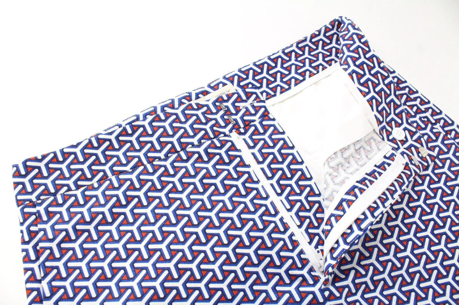 SUITSUPPLY Women Shorts 38 Blue Red White Patterned Summer Slit Pocket