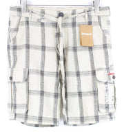 DESIGUAL Marc Men Shorts W33 Sand Brown Linen Cotton Checked Pattern Cargo