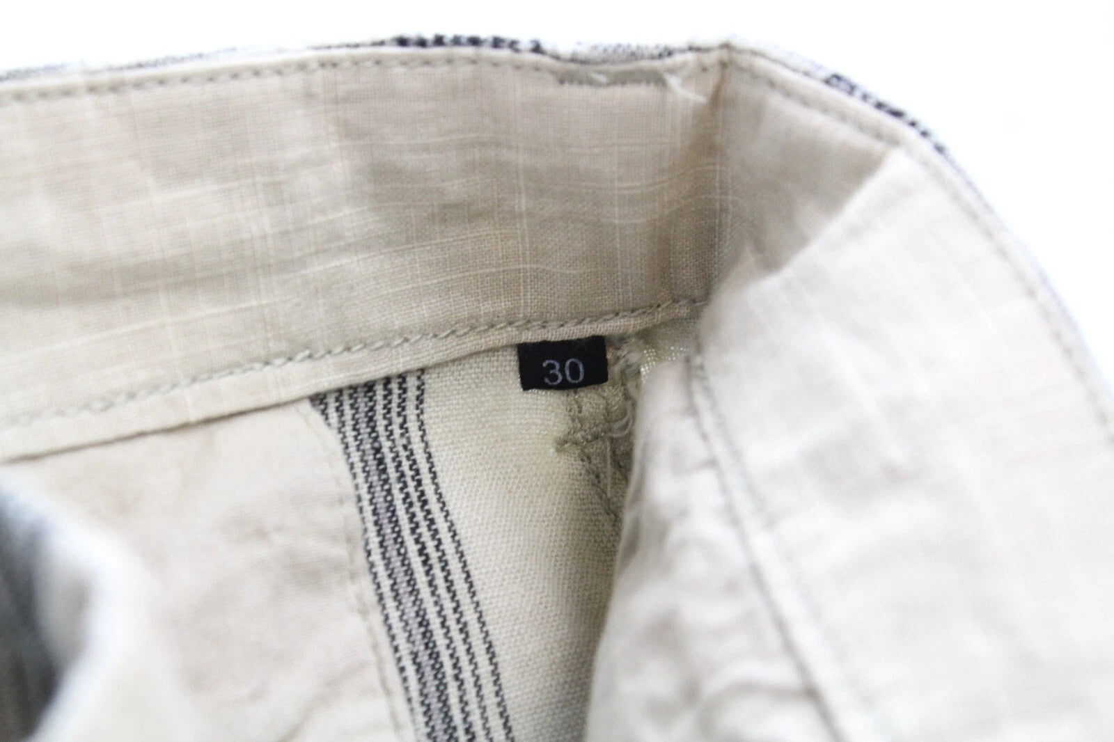 DESIGUAL Marc Men Shorts W33 Sand Brown Linen Cotton Checked Pattern Cargo