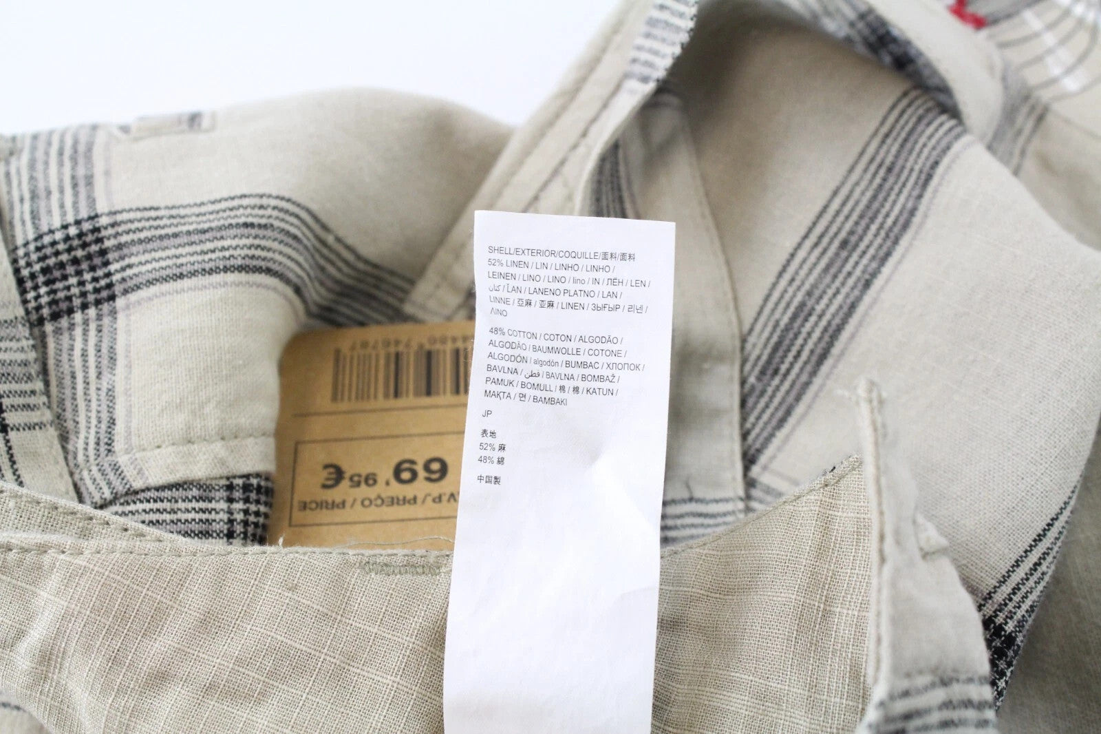 DESIGUAL Marc Men Shorts W34 Light Brown Linen Cotton Check Patterned Cargo