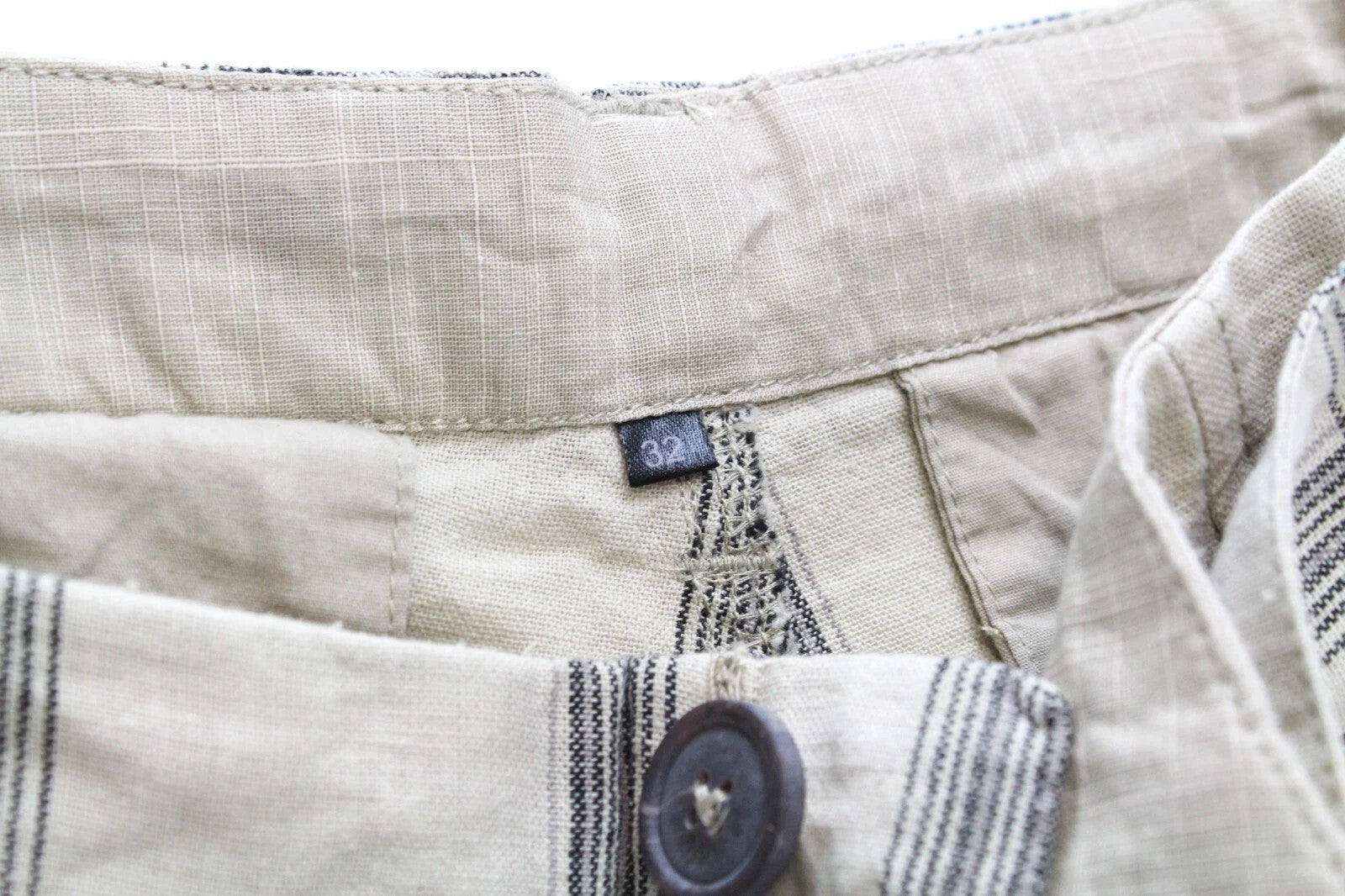 DESIGUAL Marc Men Shorts W34 Light Brown Linen Cotton Check Patterned Cargo