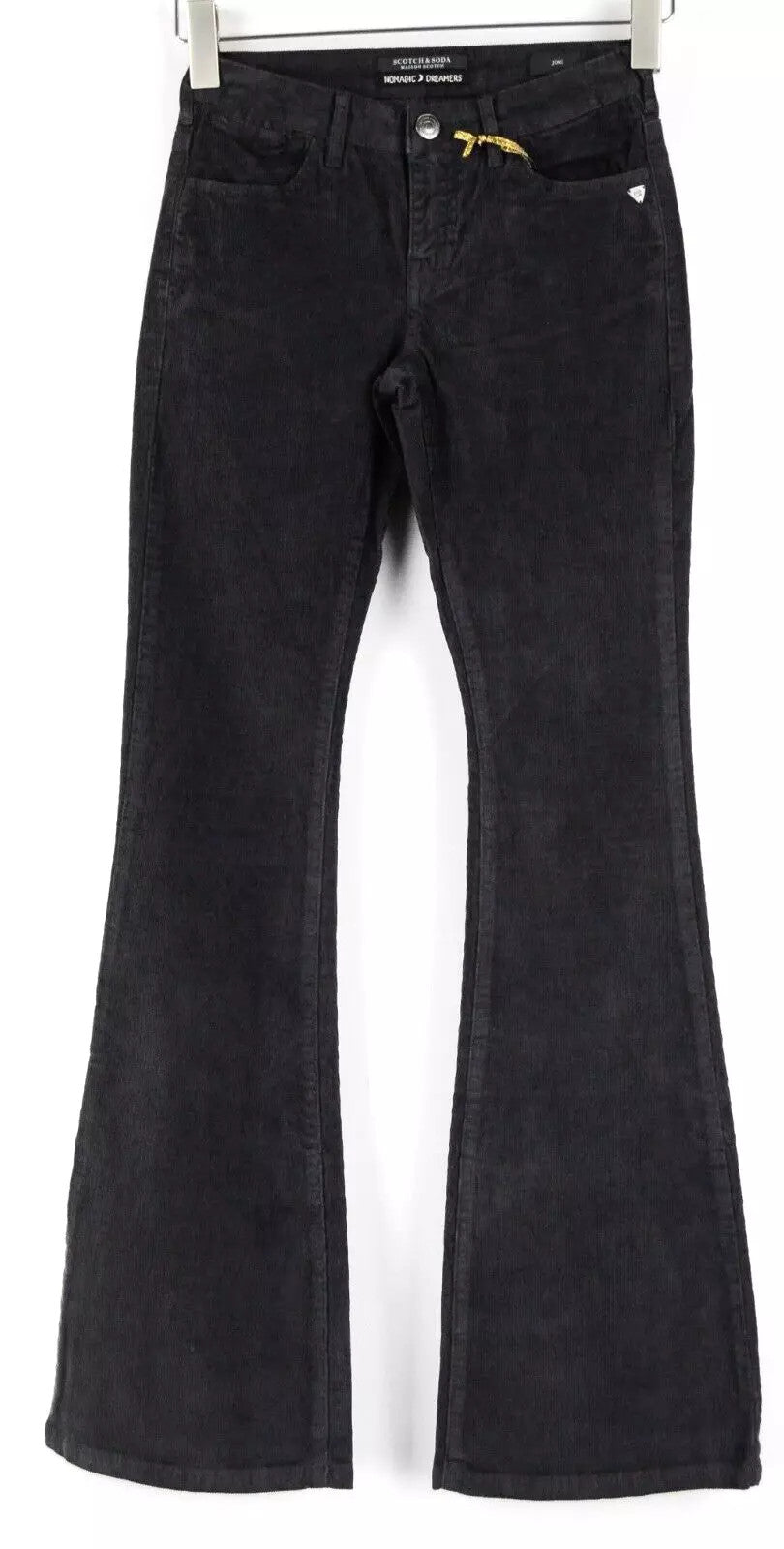 MAISON SCOTCH Joni Women Trousers W25 Cotton Stretch Corduroy Flared Dark Grey