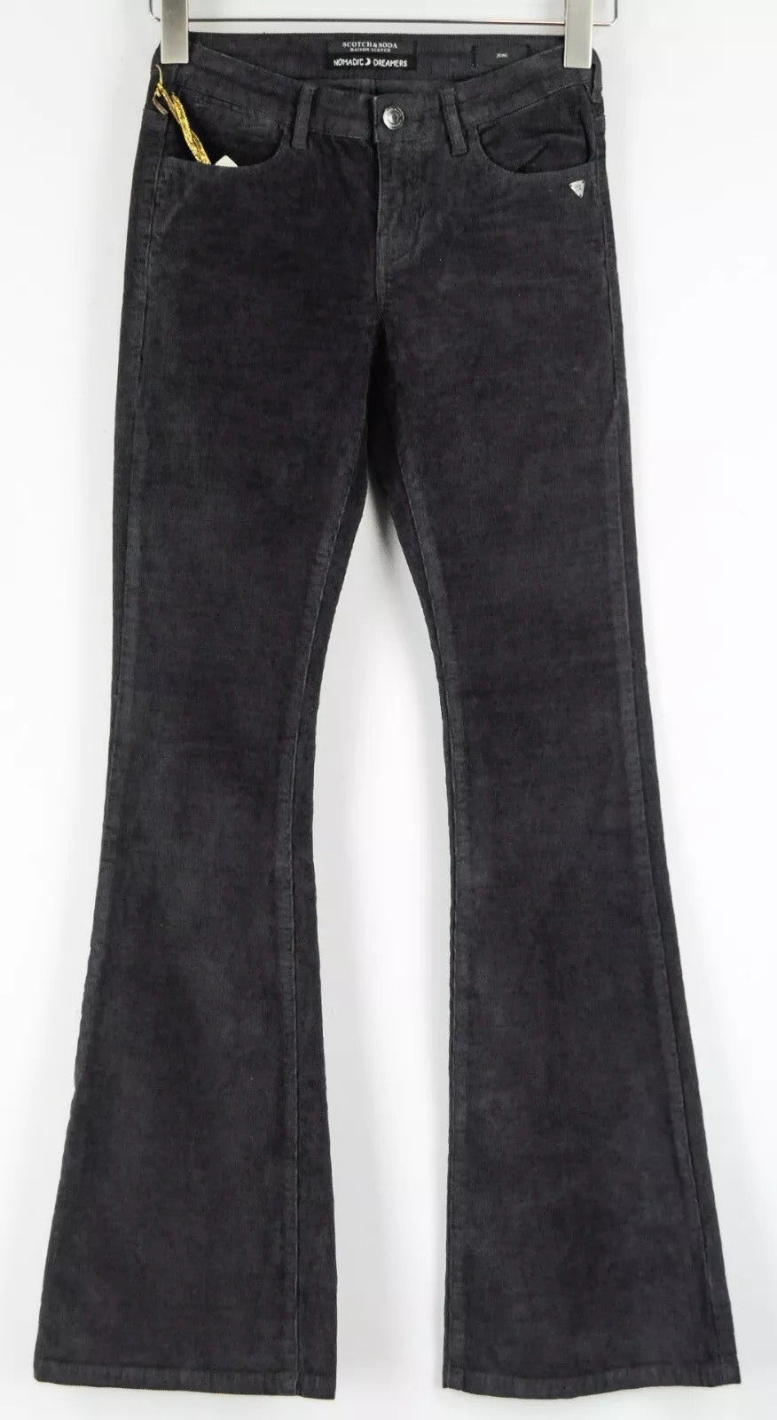 MAISON SCOTCH Joni Women Trousers W25 Dark Grey Cotton Stretch Corduroy Flare