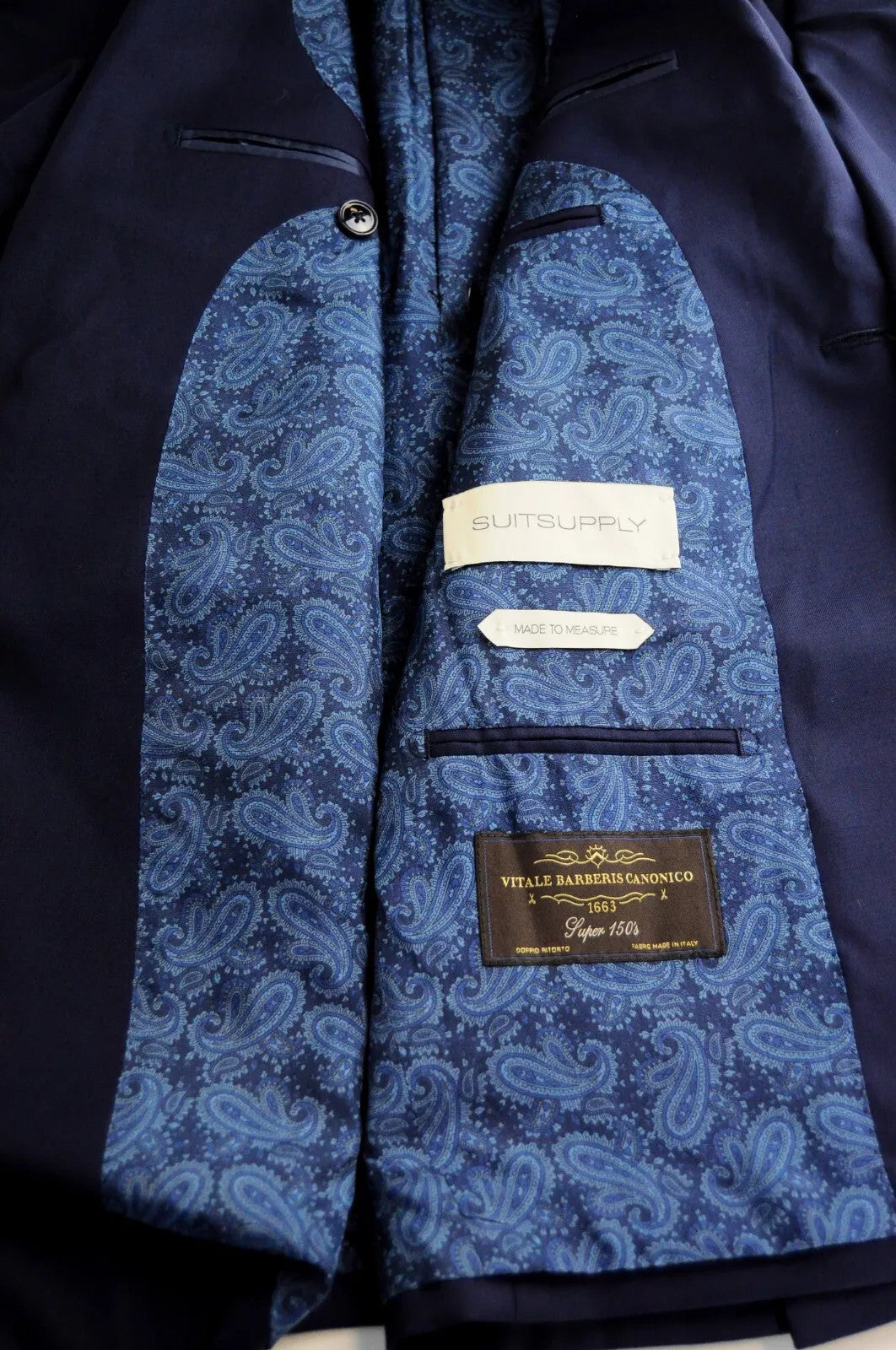 SUITSUPPLY Lazio Men Suit UK32 Navy Pure Wool Lined Pleated Formal 2 Piece