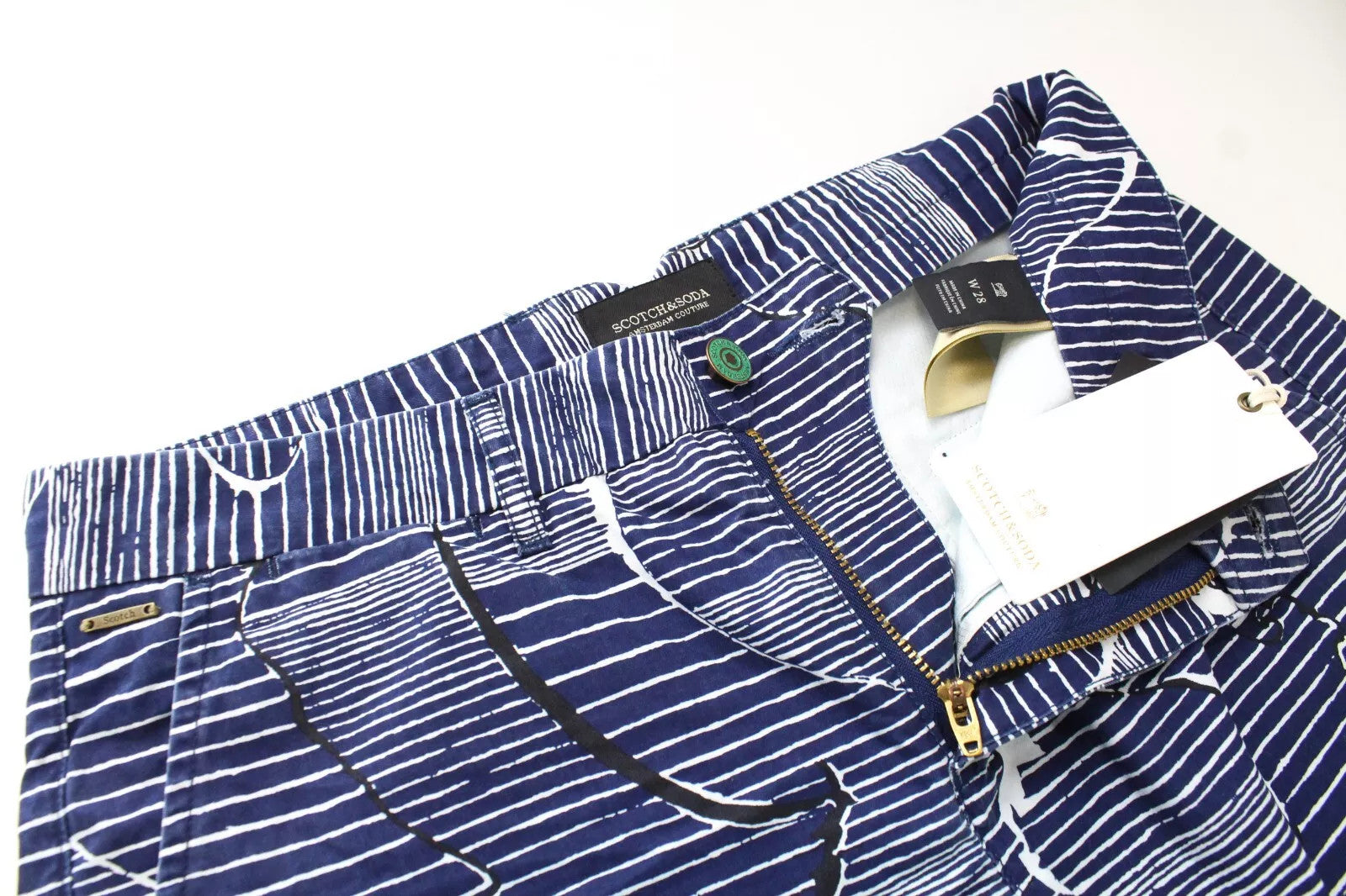 SCOTCH & SODA Ams Couture Men Shorts W28 Blue Pure Cotton Dyed Patterned Casual