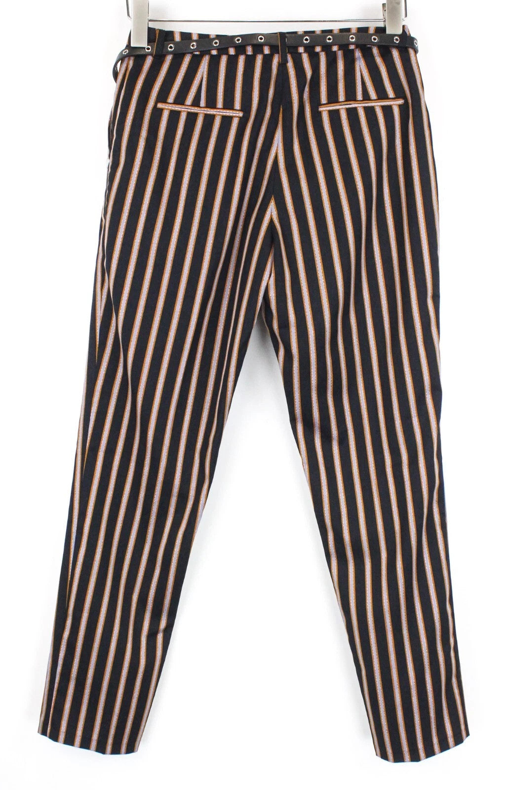 MAISON SCOTCH Women Trousers XS Navy Striped Pleated Belted Stretch Casual