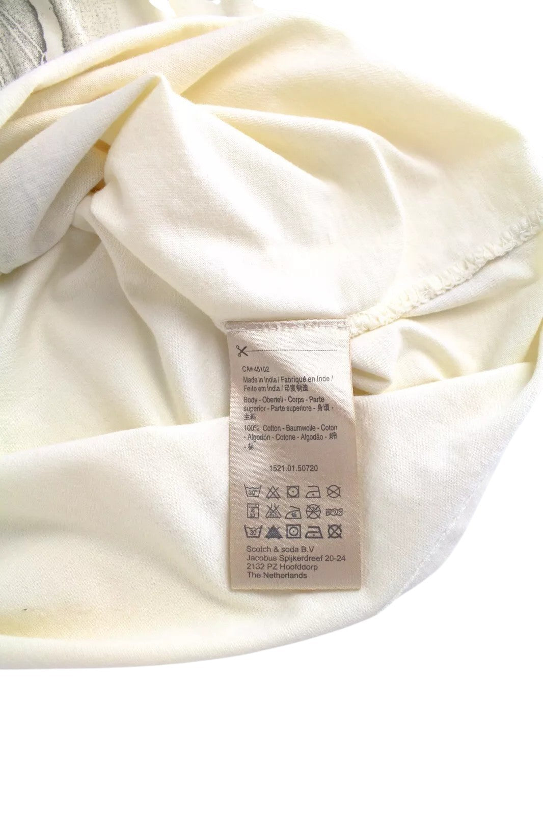 MAISON SCOTCH Women T-Shirt S Beige Pure Cotton 3/4 Sleeved Logo Casual Pull On