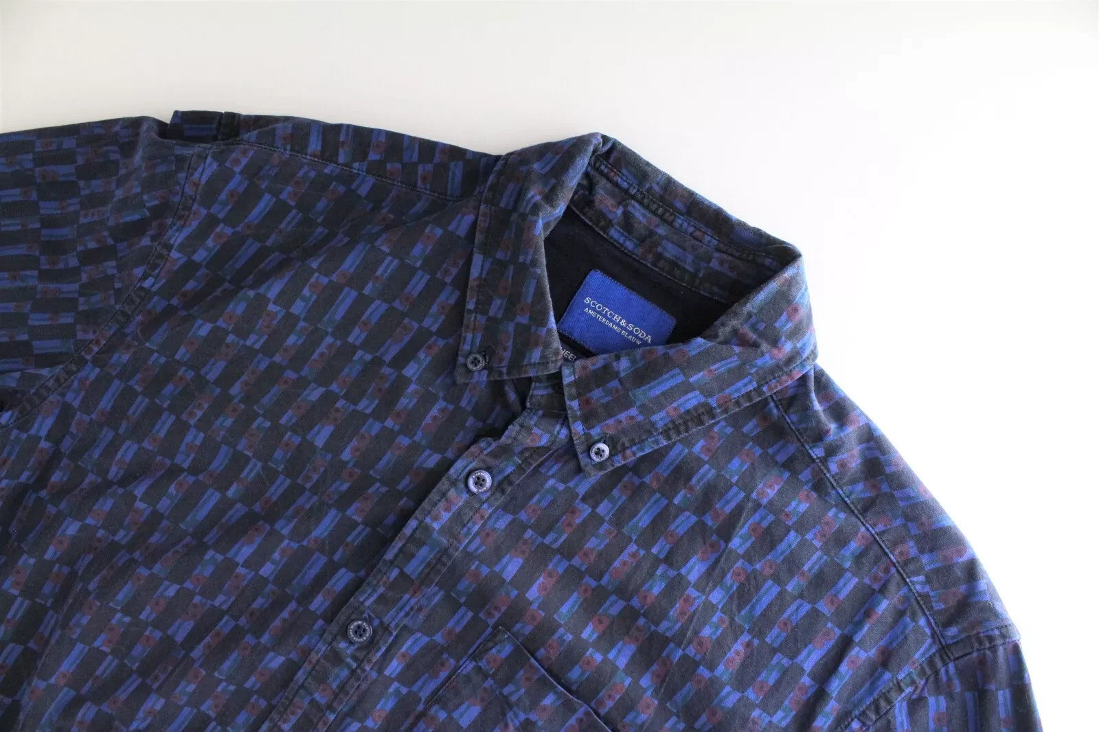 SCOTCH & SODA Ams Blauw Men Shirt M Blue Pure Cotton Patterned Long Sleeved