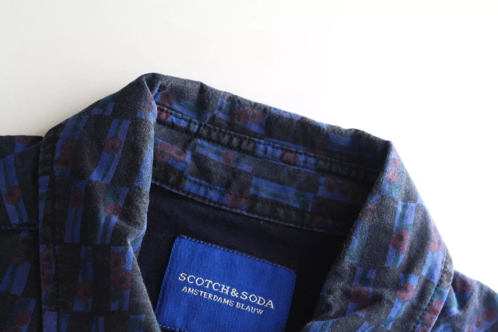 SCOTCH & SODA Ams Blauw Men Shirt M Blue Pure Cotton Patterned Long Sleeved