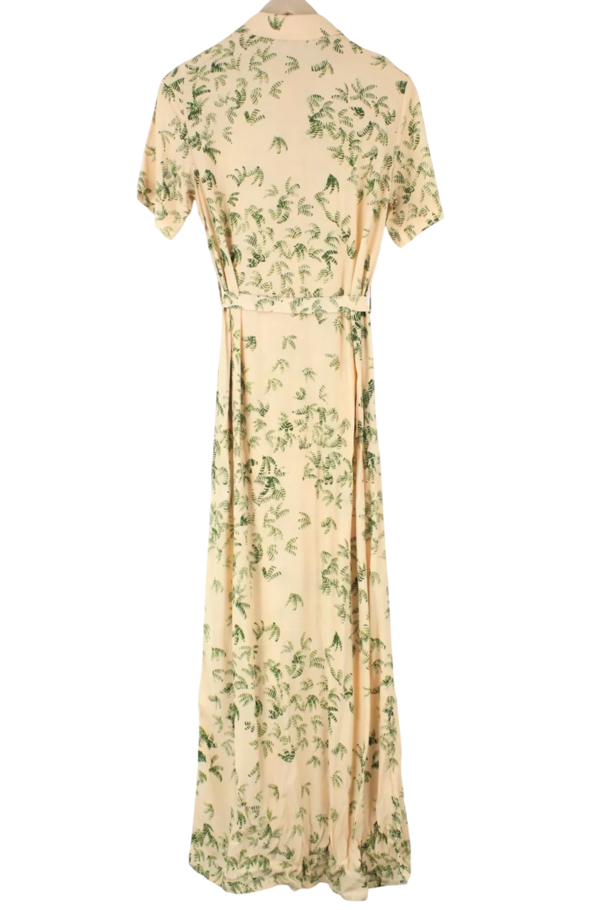 DENHAM Roxanne Women Dress XS Light Brown Palm Print Short Sleeved Collared