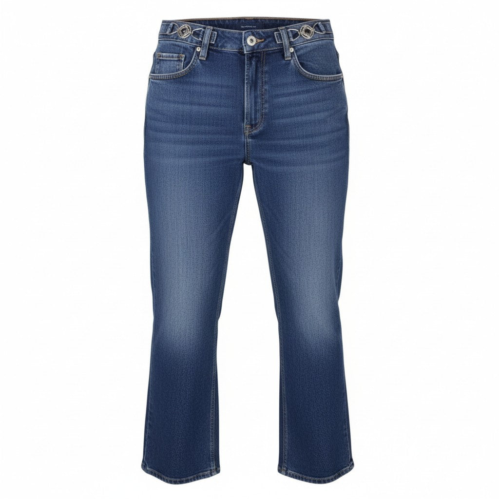 GANT Icon G Hw Flare Women Jeans W33 Mid Blue Faded Whiskers Zip Fly Denim