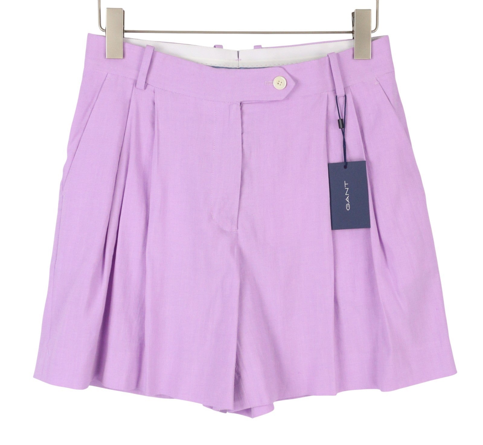 GANT Stretch Linen Women Shorts EU40 Purple Crocus Pleated Straight RRP228