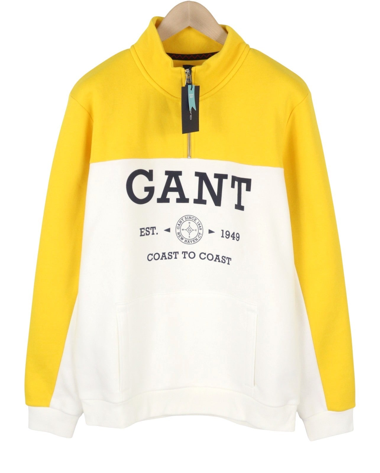 GANT Nautical Half Zip Men Sweatshirt XL Eggshell Kangaroo Pocket Casual