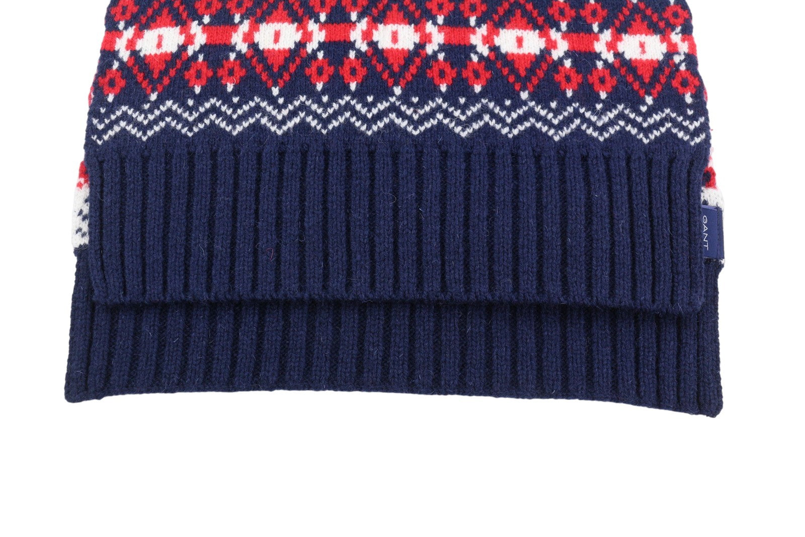 GANT Holiday Fair Isle Men Scarf OS Blue Wool Knit Pattern Winter Unisex