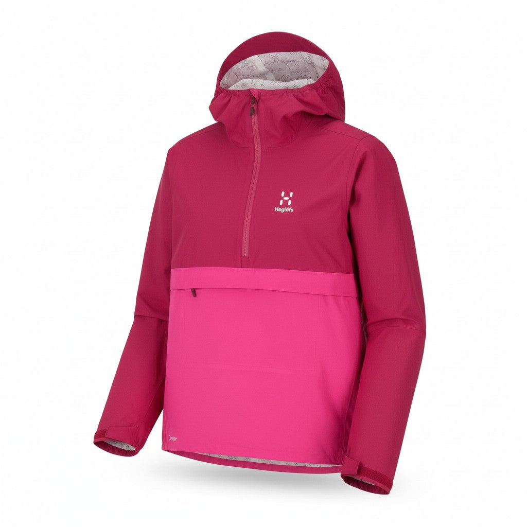 HAGLOFS Women Jacket XS Pink Proof Hooded Half Zip Lightweight Anorak