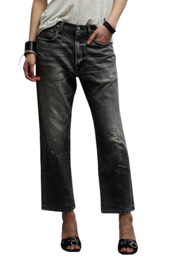 R13 Boyfriend Women Jeans 27 Grey Vintage Faded Distress Cropped PS26 RRP595