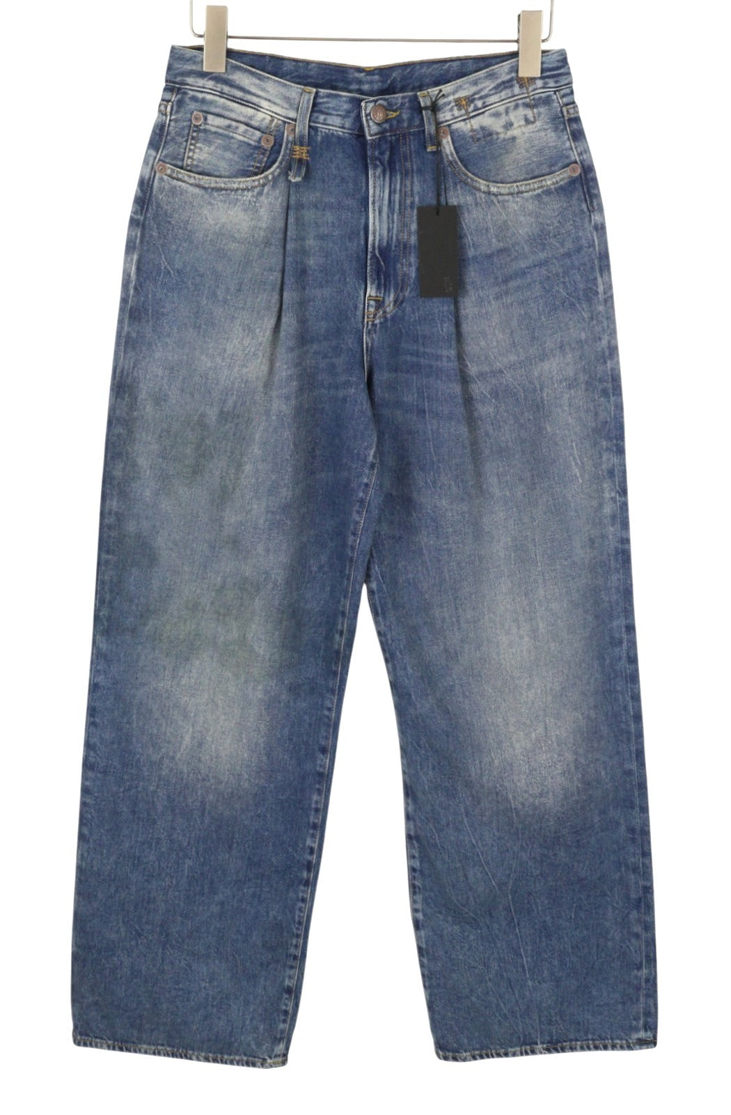 R13 Damon Pleated Women Jeans 30 Blue Kellen Straight Whiskers Faded PS26