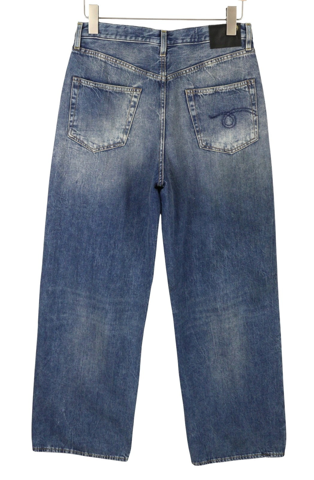 R13 Damon Pleated Women Jeans 30 Blue Kellen Straight Whiskers Faded PS26