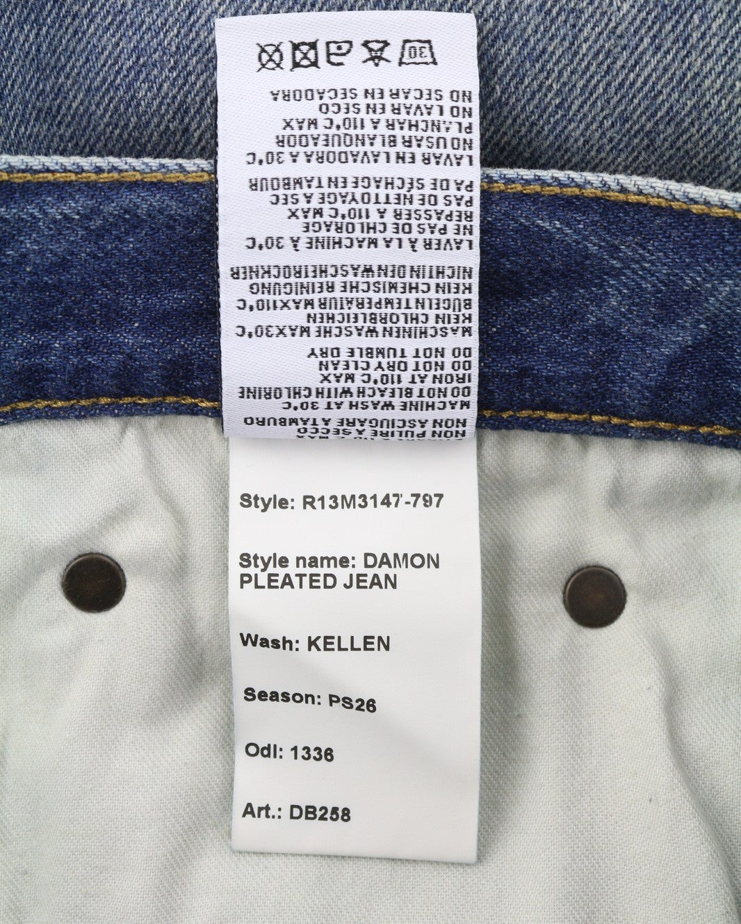 R13 Damon Pleated Women Jeans 30 Blue Kellen Straight Whiskers Faded PS26