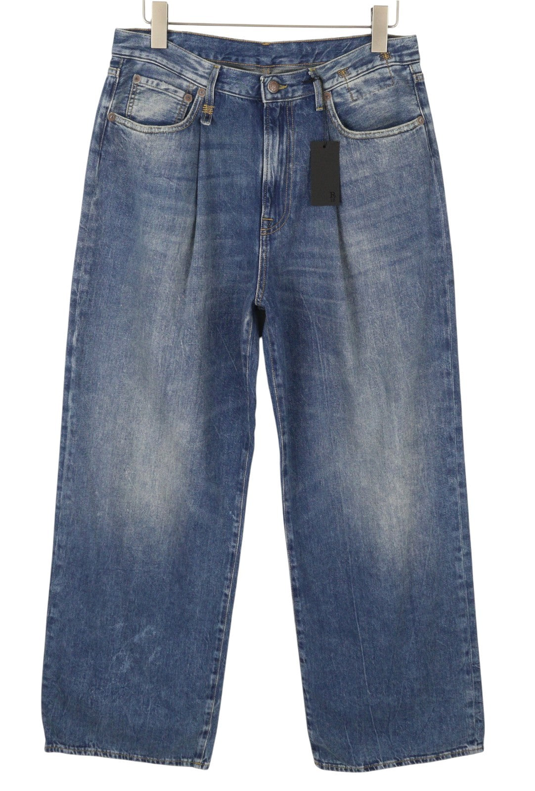 R13 Damon Pleated Women Jeans 33 Blue Kellen Straight Whiskers Faded PS26