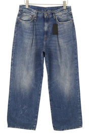 R13 Damon Pleated Women Jeans 33 Blue Kellen Straight Whiskers Faded PS26