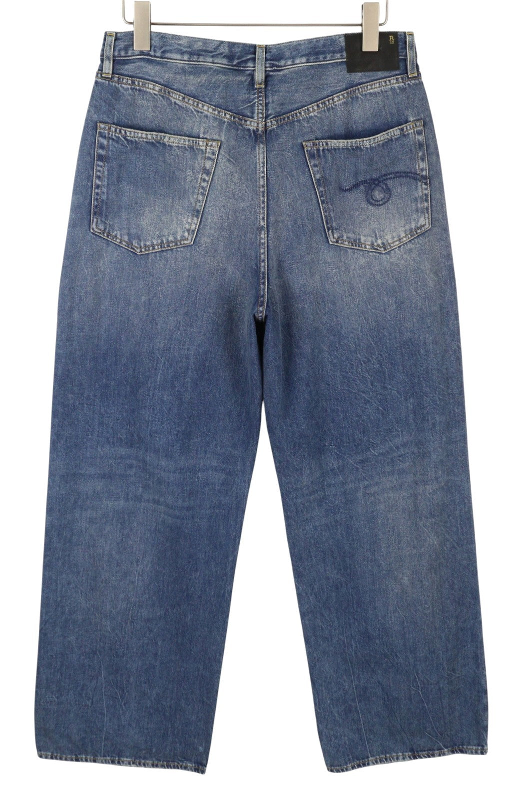 R13 Damon Pleated Women Jeans 33 Blue Kellen Straight Whiskers Faded PS26