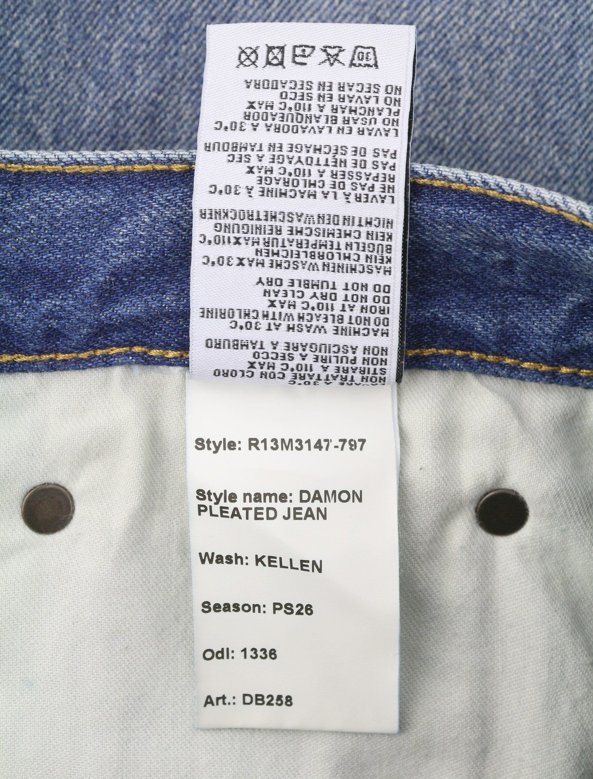 R13 Damon Pleated Women Jeans 33 Blue Kellen Straight Whiskers Faded PS26