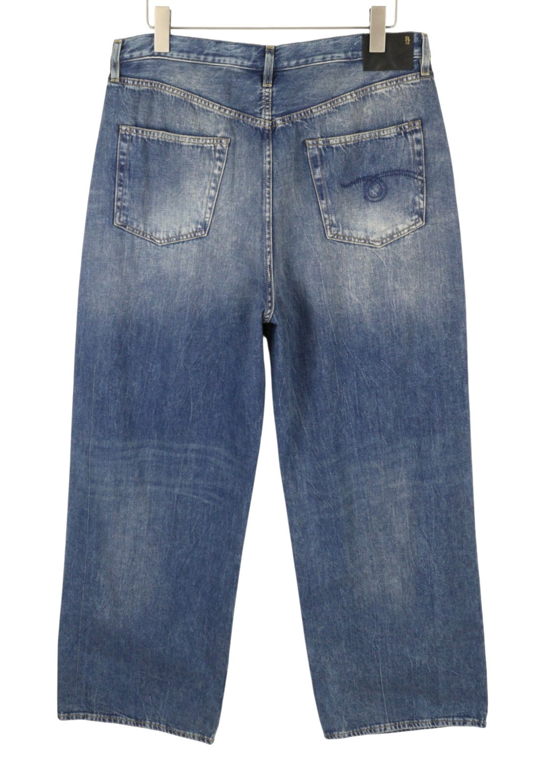 R13 Damon Pleated Women Jeans 36 Blue Kellen Straight Whiskers Faded PS26