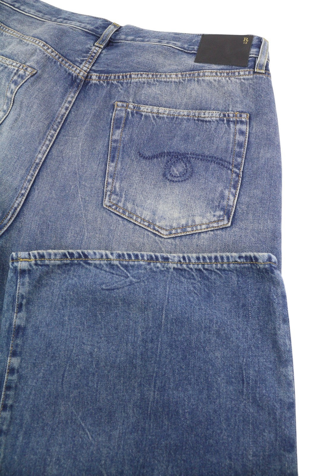 R13 Damon Pleated Women Jeans 36 Blue Kellen Straight Whiskers Faded PS26