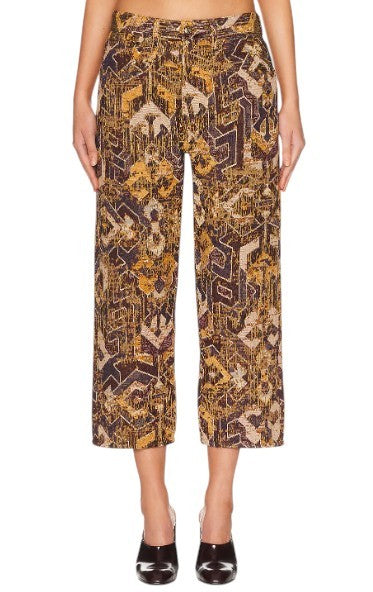 R13 X-BF Women Trousers 29 Brown Geo Jacquard Cropped Low Rise PS26