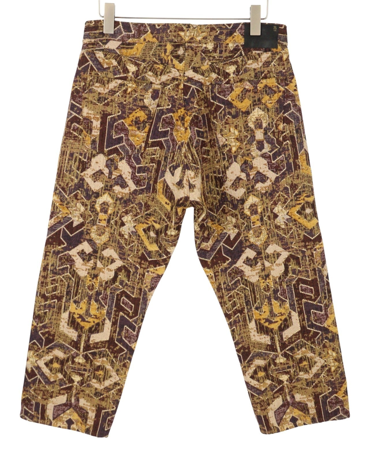 R13 X-BF Women Trousers 29 Brown Geo Jacquard Cropped Low Rise PS26