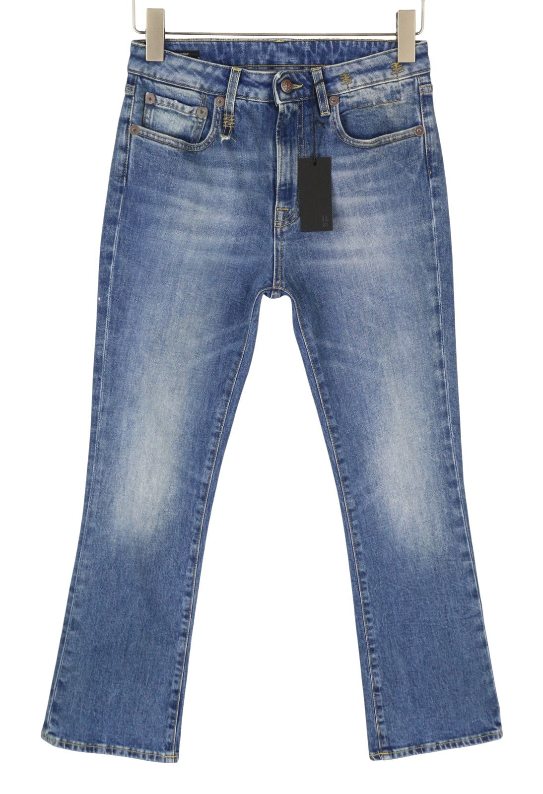 R13 Kick Fit Women Jeans 27 Blue Jasper Stretch Cropped Whiskers PS26