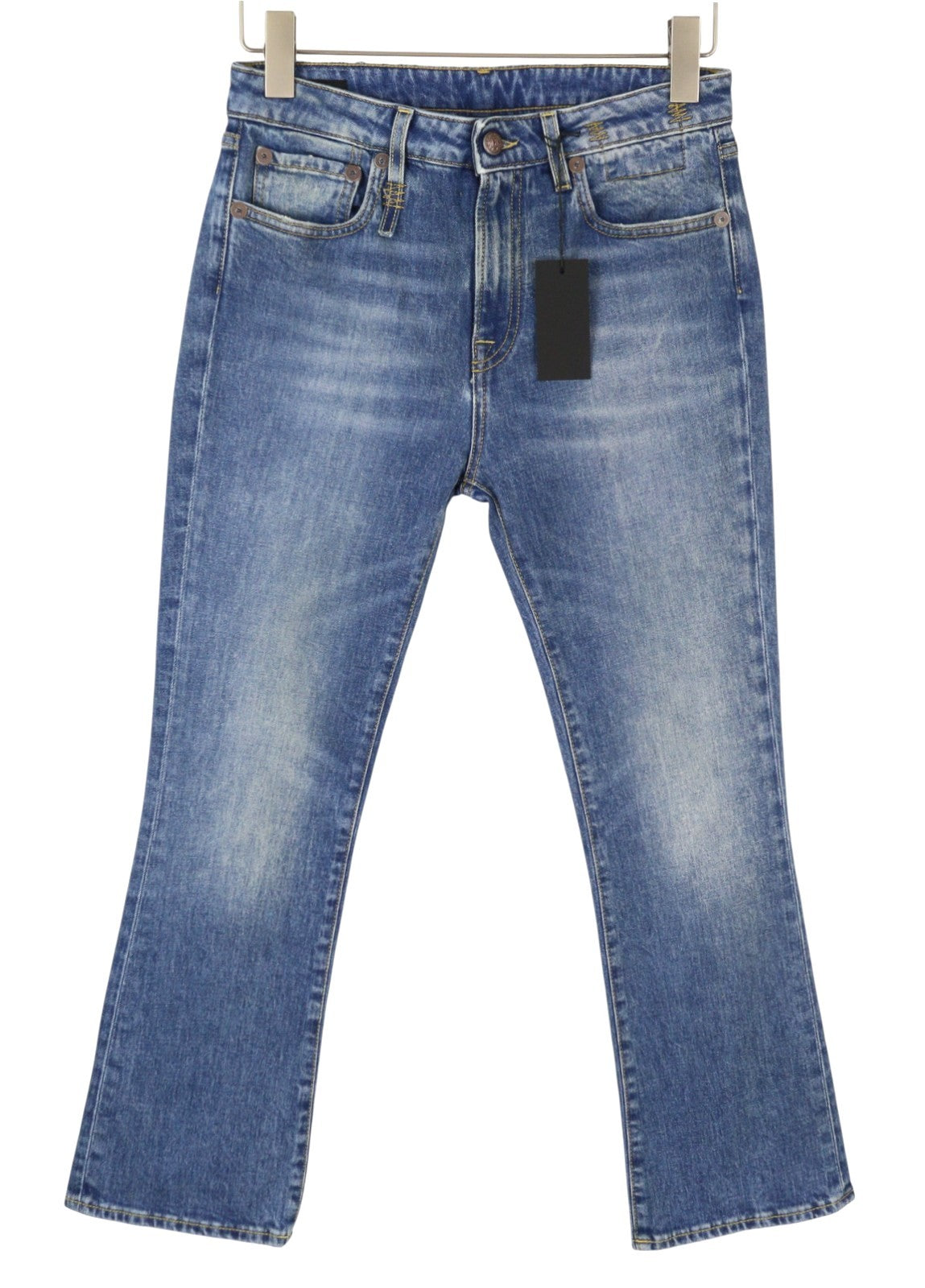 R13 Kick Fit Women Jeans 28 Blue Jasper Stretch Cropped Whiskers PS26