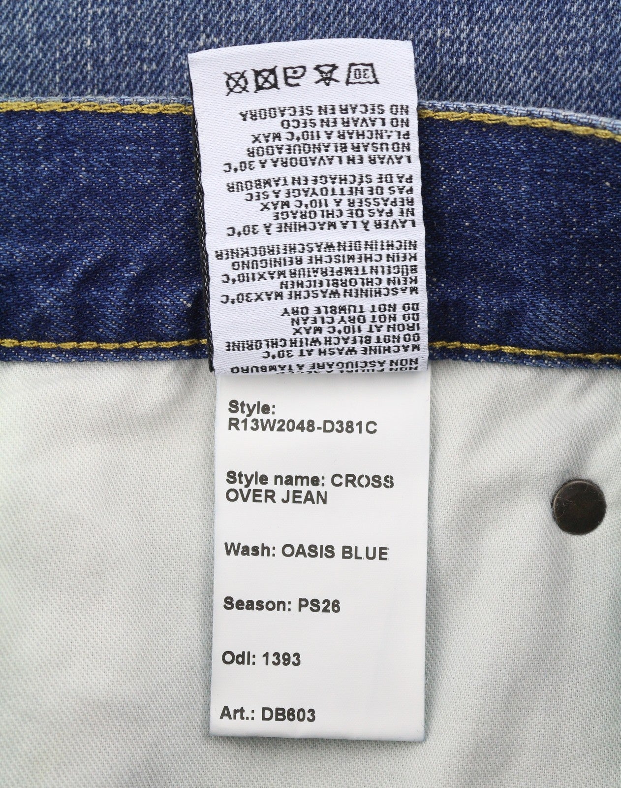 R13 Cross Over Women Jeans 27 Blue Oasis Faded Distress Asym PS26 RRP946