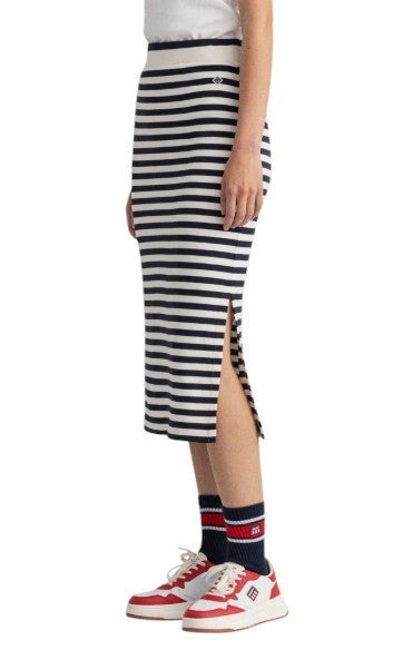 GANT Icon G Stripe Jersey Women Skirt 2XL Blue Knee-Length Fitted Split