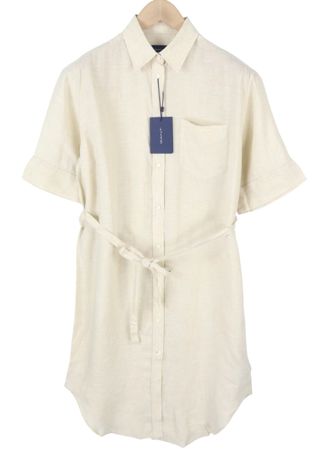 GANT Linen Chambray Shirt Women Dress EU34 Beige Button-Up Knee-Length