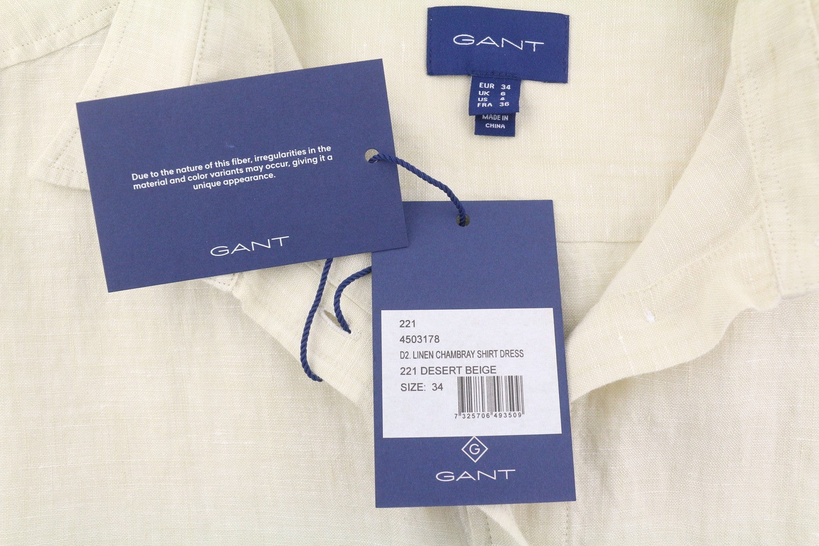 GANT Linen Chambray Shirt Women Dress EU34 Beige Button-Up Knee-Length