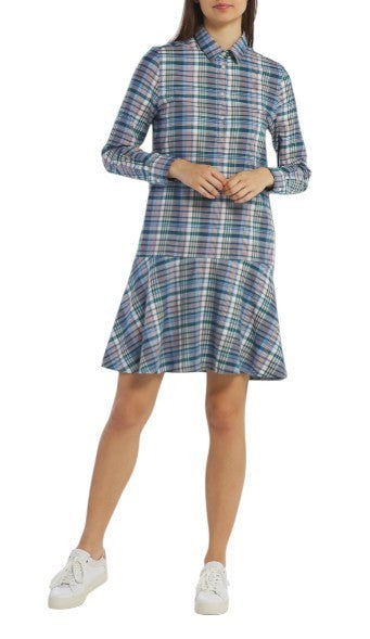 GANT Faded Winter Twill Check Women Dress EU40 Pink Straight Knee-Length