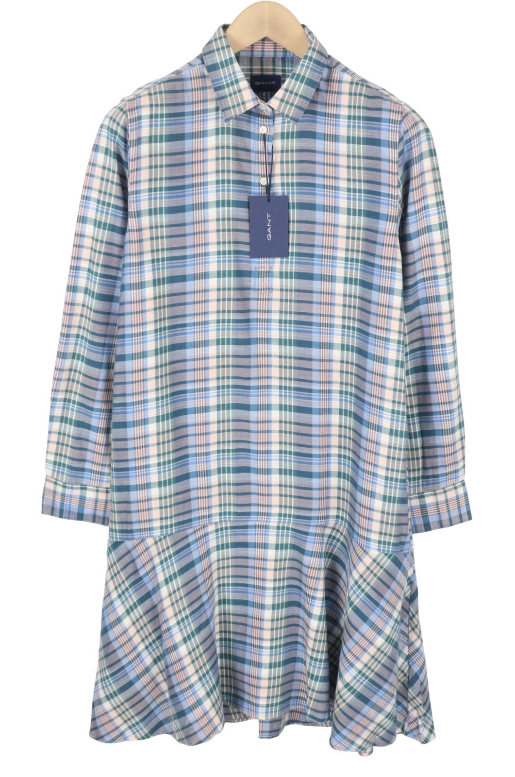 GANT Faded Winter Twill Check Women Dress EU40 Pink Straight Knee-Length