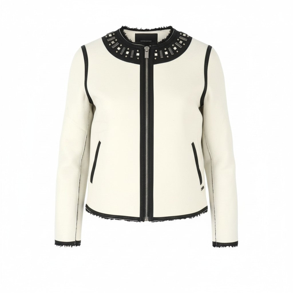MAISON SCOTCH Women Jacket S White Faux Suede Leather Beads Fluffy Lined RRP269