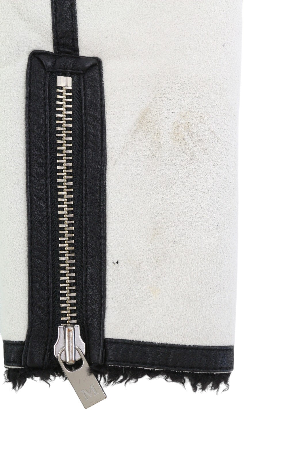 MAISON SCOTCH Women Jacket S White Faux Suede Leather Beads Fluffy Lined RRP269