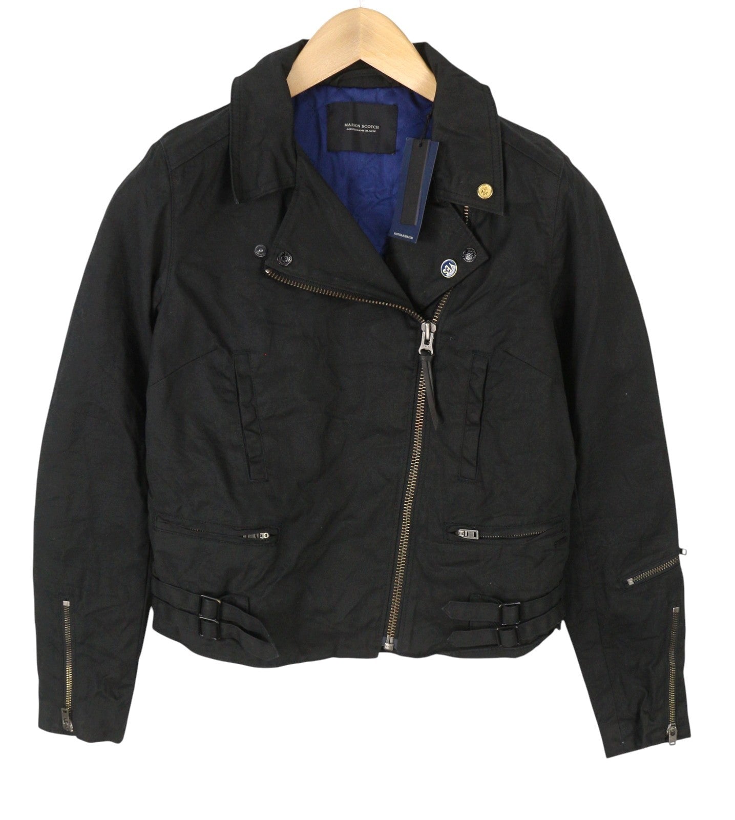 MAISON SCOTCH Women Jacket XS Black Rigid Asymmetrical Zip Lightweight