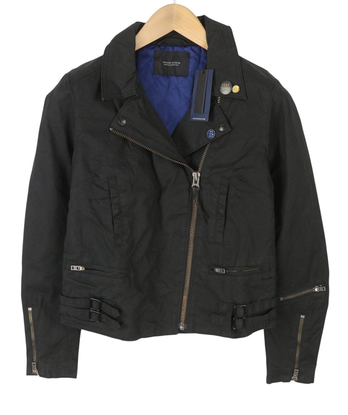 MAISON SCOTCH Women Jacket XS Black Rigid Asymmetrical Zip Lightweight